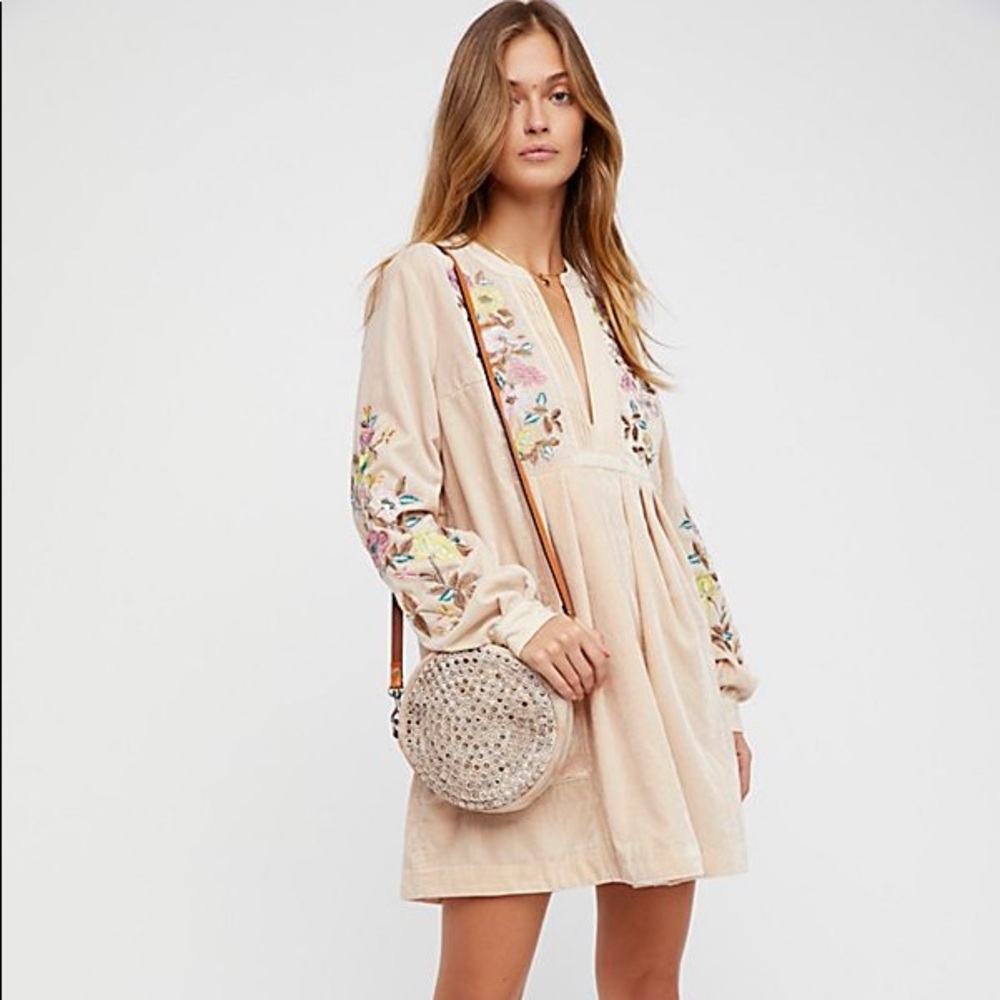Free People Festival Boho Velvet Embroidered Dress